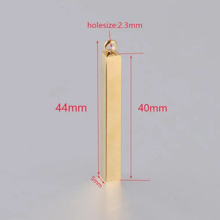 10Pcs/Lot Stainless Steel 3D Gold Color Stamping Bar Blank 5x40mm Long Square Pendant Charms for DIY Jewelry Making