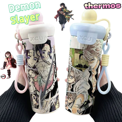 Demon Slayer Stainless Steel Insulated Cup Cute Fashion Cartoon Floating Ball Straw Thermos Portable Coffee Cup Gift for Friends