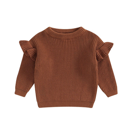 Pudcoco Infant Newborn Baby Girl Sweaters Cute Ruffle Long Sleeve Solid Color Knit Pullover Toddler Loose Tops 0-3T
