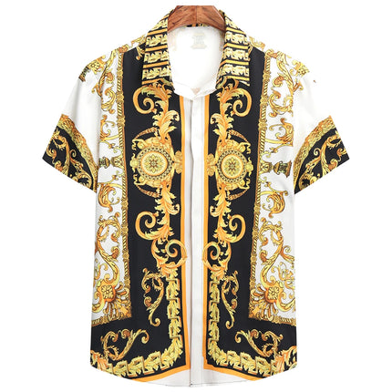 2025 men's new retro gold luxury short sleeved shirt with high-quality button up top suitable for street parties