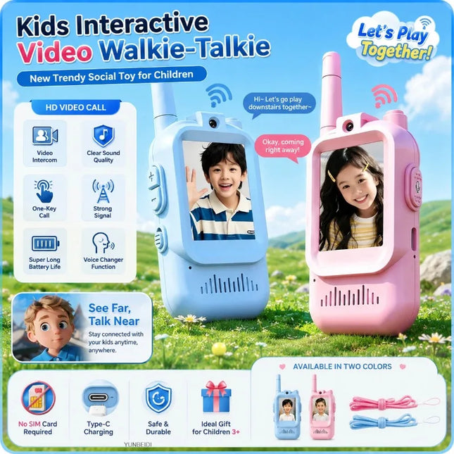 2PCS Children Walkie Talkies 3 Types HD-Video Intercom USB Charging Indoor Outdoor Toys for Kid's Birthday Festival Girls Age 3+