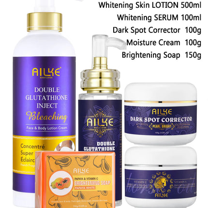 AILKE Glutathione 5-in-1 Women Skin Care Kit, With Body Lotion,  Serum, Dark Spot Removal Cream, Body Cream, Brightening Soap