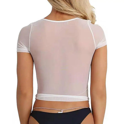 Sexy Women T Shirt See Through Mesh Tops Transparent Sheer Slim Ladies Tee Tops Sunscreen Tops Long Sleeve Bottoming Shirts Hot