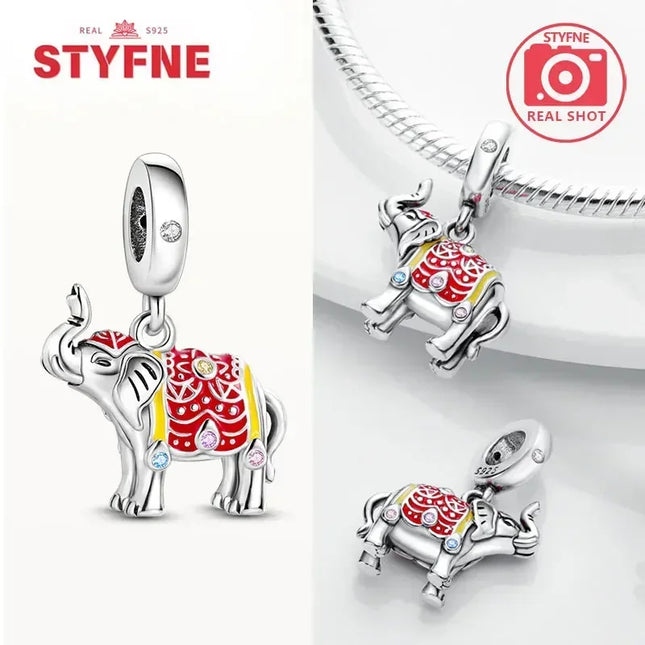 Silver 925 Gold Pyramid Mummy Double Charm Elephant Beads Fit Original Bracelet DIY Fine Jewelry Accessories for Women Gifts