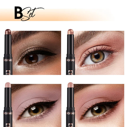 16 Vibrant Metallic Eyeshadow Sticks Waterproof Long Lasting Satin Finish Professional Makeup Pencil Set 8 Colors