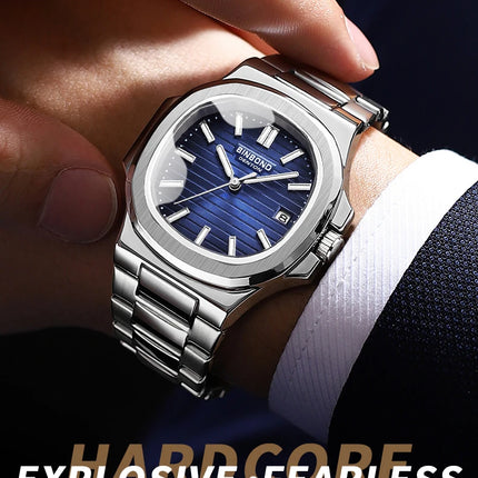 BINBOND Luxury Military Man Watch Square Waterproof Luminous Date Week Men Watch Stainless Steel Quartz Men's Watches Reloj