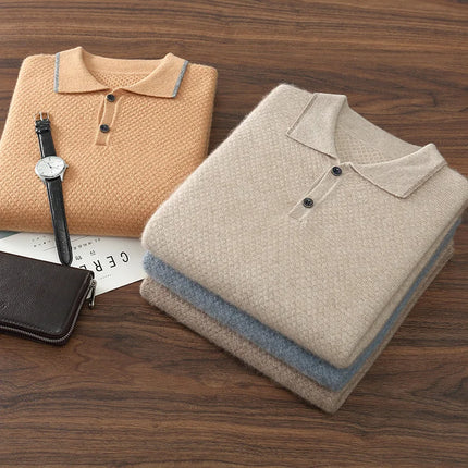 100% Goat Cashmere T-shirt Men's POLO Collar Short Sleeve Pullover 2025 Spring/Autumn New Fashion Knit Business Casual Tank Tops