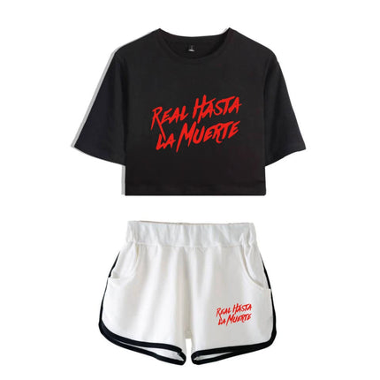 Fashion Youthful Print Anuel AA Women Sexy Short Sleeve Sexy Shorts+lovely T-shirts Dew navel Girl Sport suits Two Piece Set