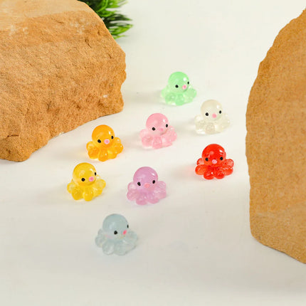 10 Pcs Glow-in-the-dark Cute Octopus Resin Desktop Decorations Ornaments Diy Handmade Hairpin Keychain Accessories Toys