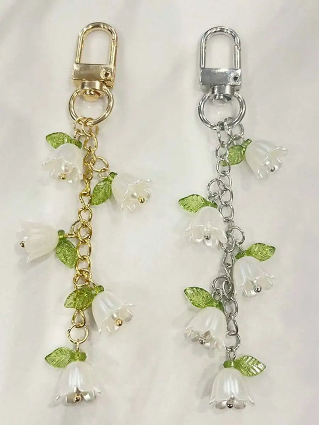 Faux pearl orchid keychain with tassel charm for backpacks bags cars earphone cases gift for women men teachers graduation birth