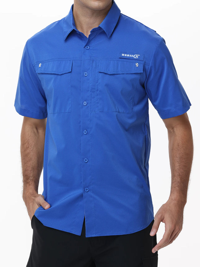 Summer UPF 50+ Men's Short Sleeve Fishing Shirts, Breathable Cargo Shirt, Button Down Tactical Shirts Cooling for Hiking Safari