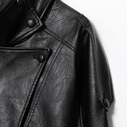 MUJER Black Faux Leather Jackets for Women Outerwears Office Women's Bomber Jacket Snap Button Demi-season Jacket for Women Coat