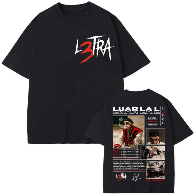 Rap Singer Luar La L Poster Pattern T-shirt Music Album L3TRA Printed T-shirt 2025 Summer Men's Women's Cotton Hip-hop T-shirt