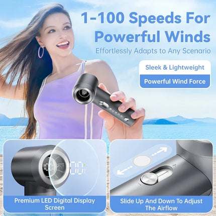 MUXNW Mini Handheld Fan 17000RPM Turbo Fan 100 Speed Settings Digital Display Rechargeable Portable Fan