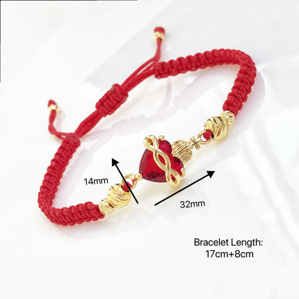 Red/Black Rope Braided Sacred Heart Shaped Crystal Cross Bracelet Classic for Men Women Lucky Religious Jewelry Party Gift