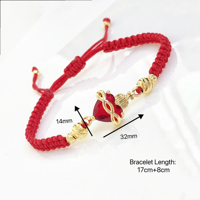 Red/Black Rope Braided Sacred Heart Shaped Crystal Cross Bracelet Classic for Men Women Lucky Religious Jewelry Party Gift