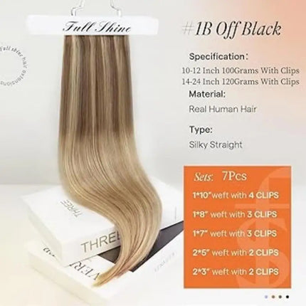 Full Shine Clip in Hair Extensions Human Hair Balayage Color Double Drawn Large Weight 150G Thicker Brazilian 100% Human Hair