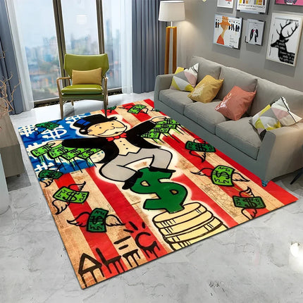 Dollar Monopoly Cartoon Retro Games Carpet Rug for Home Living Room Bedroom Sofa Doormat Decor,kids Area Rug Non-slip Floor Mat