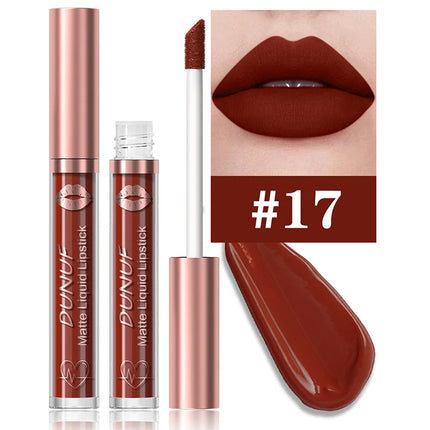 DUNUF 18 Color Matte Velvet Lipstick Waterproof Long-lasting Nude Matte Lip Gloss Clear Moisturizing Lip Oil for Women Makeup