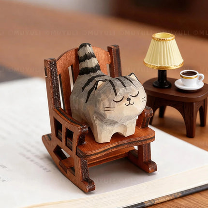Cute Golden gradient Cat Figurine Decorative Wooden Ornament Miniature Kitten Home Bedroom Office Desk Decoration Gift Statue