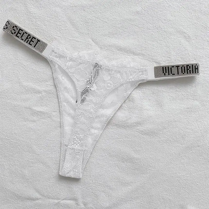 2025 New Satin Letter Rhinestone G-String Women Underwear Sexy Lace Lingerie Low Waist Seamless Panties Panties