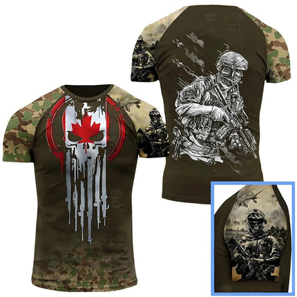 Canada Flag T Shirt Men Maple Emblem Camouflage Tops Pop 3D Jungle Camo Print Proud of Canadian T-shirt Beige Field Short Sleeve