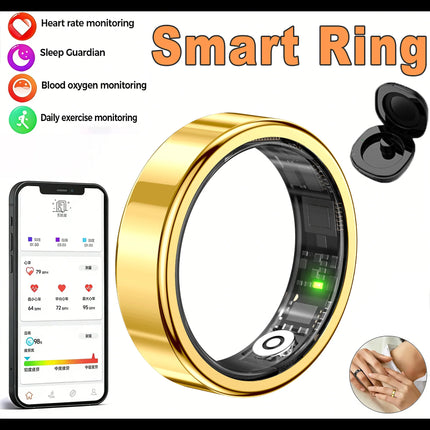 R09 Smart Ring Men Women with Charging Case,Heart Rate Blood Oxygen,Skin Temperature Monitor,5ATM Waterproof For Android iOS