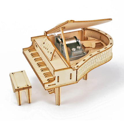 Creative Hand Cranked Piano Music Box Wooden 3D Puzzle Kits Building Blocks Toys Set DIY Assemble Models for Teens & Adults Gift