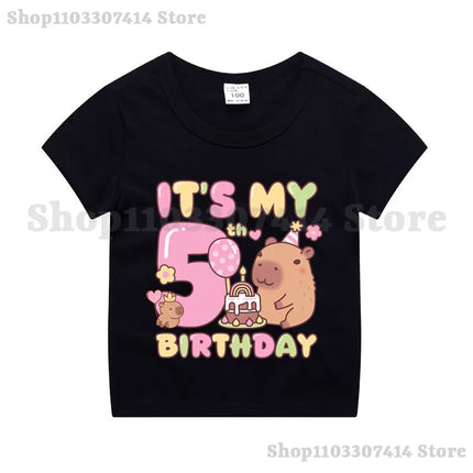 Capybara Kids Short Sleeve Tee Girl Cute Cotton T-shirt Summer Clothing Children Anime Cartoon Tops Fashion Casual Clothes Gifts