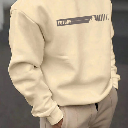 Men's autumn and winter fashionable casual loose fortune letter graphic printed long-sleeved round-neck sweatshirt