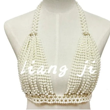 Sexy Accessories Women Bikini Pearl Chest chain Body Chain Jewelry Totally Hand-made Bra Fringed For Beach Nightclub Waist Chain