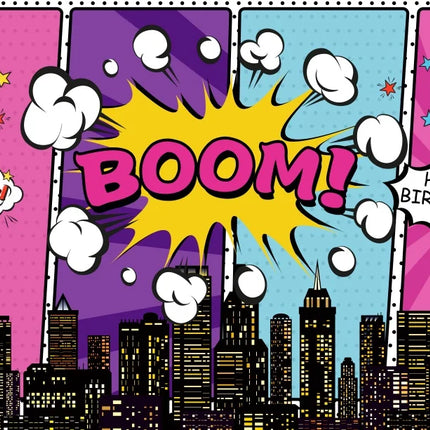 Superhero Baby Shower Birthday Backdrop City Building Super Hero Party Photography Background Photo Studio Custom Name Banner