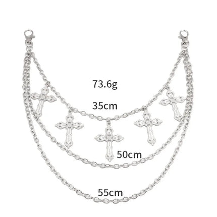 Punk Metal Cross Star Layered Chain Keychain For Women Men Waist Key Chain Wallet Jeans Hip-hop Pants Harajuku Belt Jewelry Gift