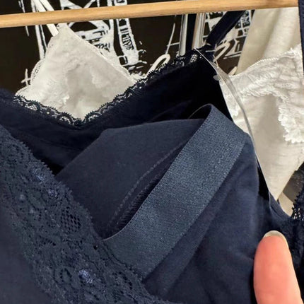 Navy Bow Lace Trim Slim Tank Top Women Sexy V Neck Cotton Sleeveless Cropped Vest Casual Vintage Sweet Summer Crop Top Y2k Camis