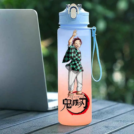 Demon Slayer  Straw Cup 750ML Children's Large Capacity Portable Kamado Nezuko Sports Plastic Bottle Anime Gradient Drinking