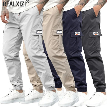 Spring Men's Casual Cargo Pants Men Outdoor Jogging Elastic Waist Drawstring Sweatpants Loose Overalls Trousers Clothing