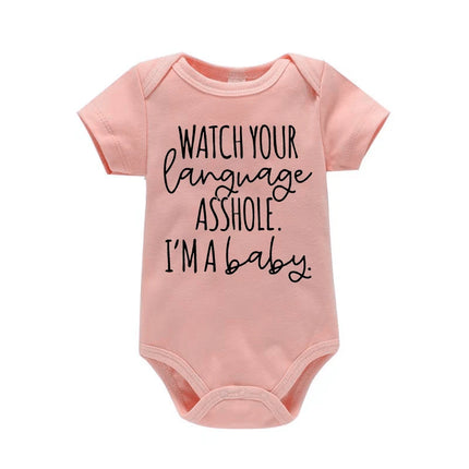 Watch Your Language I'm A Baby Newborn Letter Printed Romper  Harajuku Style Baby Boys Clothes Bodysuits Toddler Girls Jumpsuits