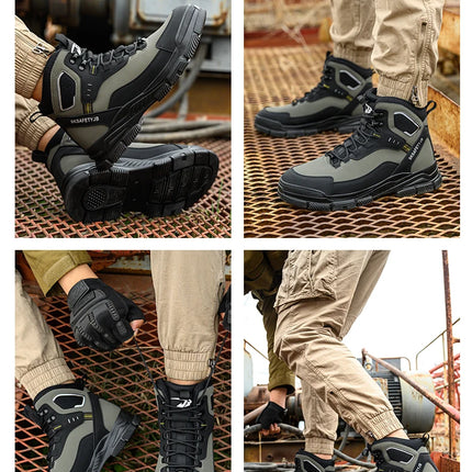 Man Safety Shoes Puncture-Proof Work Sneaker Waterproof Work Shoes Steel Toe Shoes Safety Boots Indestructible Shoes Lightweight