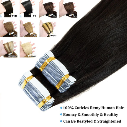 Straight Tape in Human Hair Extension for Women High Quality Brazilian Human Hair Adhesive Tape in Hair Skin Weft Hair Extension