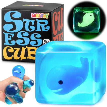 2026 Nee-Doh Nice Cube Stress Cube Squishy Fidget Kids Adults - Glow in The Dark Whale Squish Toy SensoryStress Balls