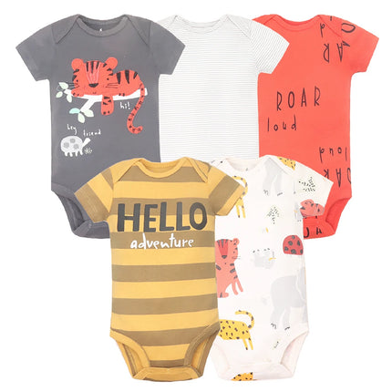 New Cartoon Baby Boys Girls Bodysuit 3-5PCS Short Sleeve 100% Cotton Baby Clothes 0-24Months Newborn Body Bebe Jumpsuit Clothing
