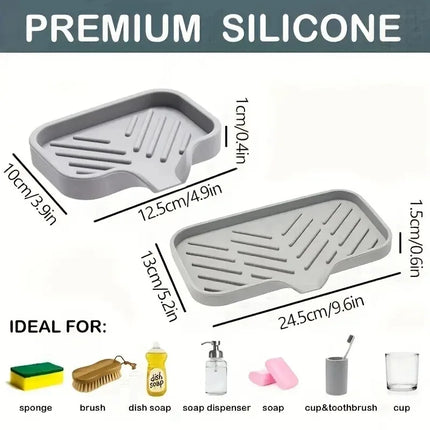 Sink Silicone Tray With drain Soap Sponge Storage Holder Countertop Sink Scrubber Brush Soap Storage Rack Kitchen Organizer