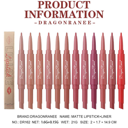 Double-Ended Lip Liner Velvet Matte Lipstick Lip Gloss Easy to Color Non-Fading Non-Stick Cup Lip Liner