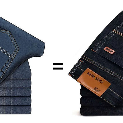 2025 men's fashion business jeans classic style casual elastic slim fit jeans men's denim pants black blue