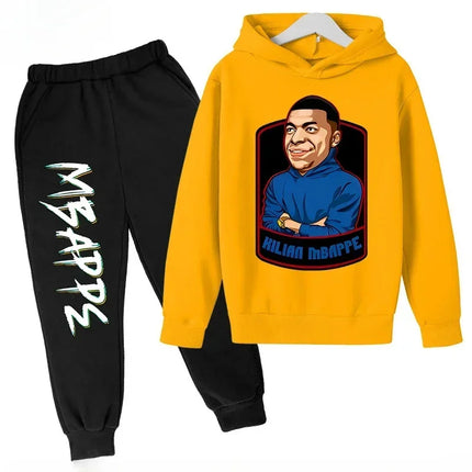 Spring Autumn Children's Hoodie Set Mbappe Print Plus Sweatshirt Pants Suits Sports Kid Tracksuit 2-piece Set Boys Girls Clothes