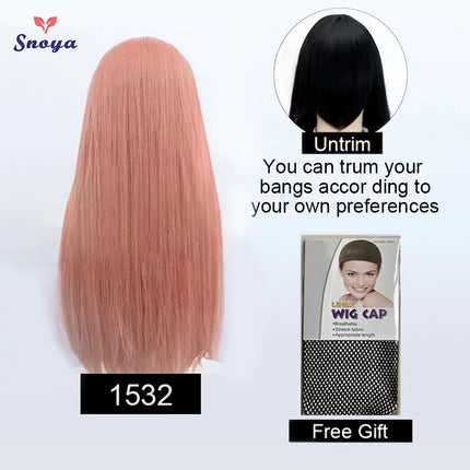 Snoya 60cm synthetic long straight cosplay wig with bangs Heat Resistant hair Anime pink blonde red blue purple women wig