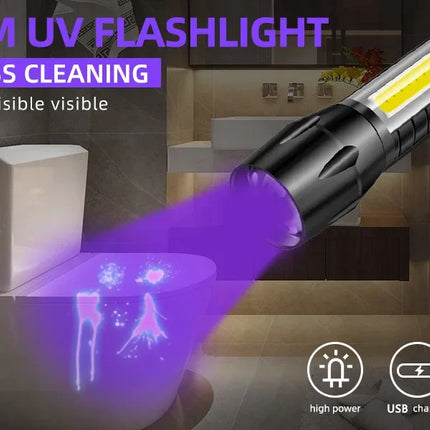 Portable USB Rechargeable Mini UV Flashlight Zoomable Ultraviolet Torch 365nm Pet Detector Violet Waterproof Outdoor Flashlights
