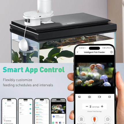 WiFi Automatic Fish Feeder for Aquariums, Smart Auto Food Dispenser with App Control & 2.5K HD Video, 230mL Vacation Feeder, USB Powered