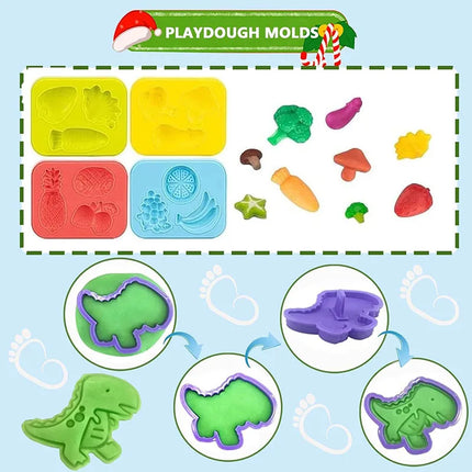 Dough Play Tools for Kids Dough Accessories Molds Dinosaur Fruit Roller Cutter Scissor Playdough Clay Mold Children DIY Toys