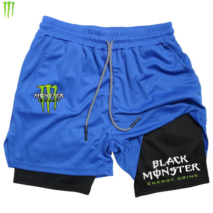 Monster Energy 2-in-1 Double Layer Men's Sport Shorts Comfortable Transpirable Gym Workout Pants Sports Active Leisure Clothing
